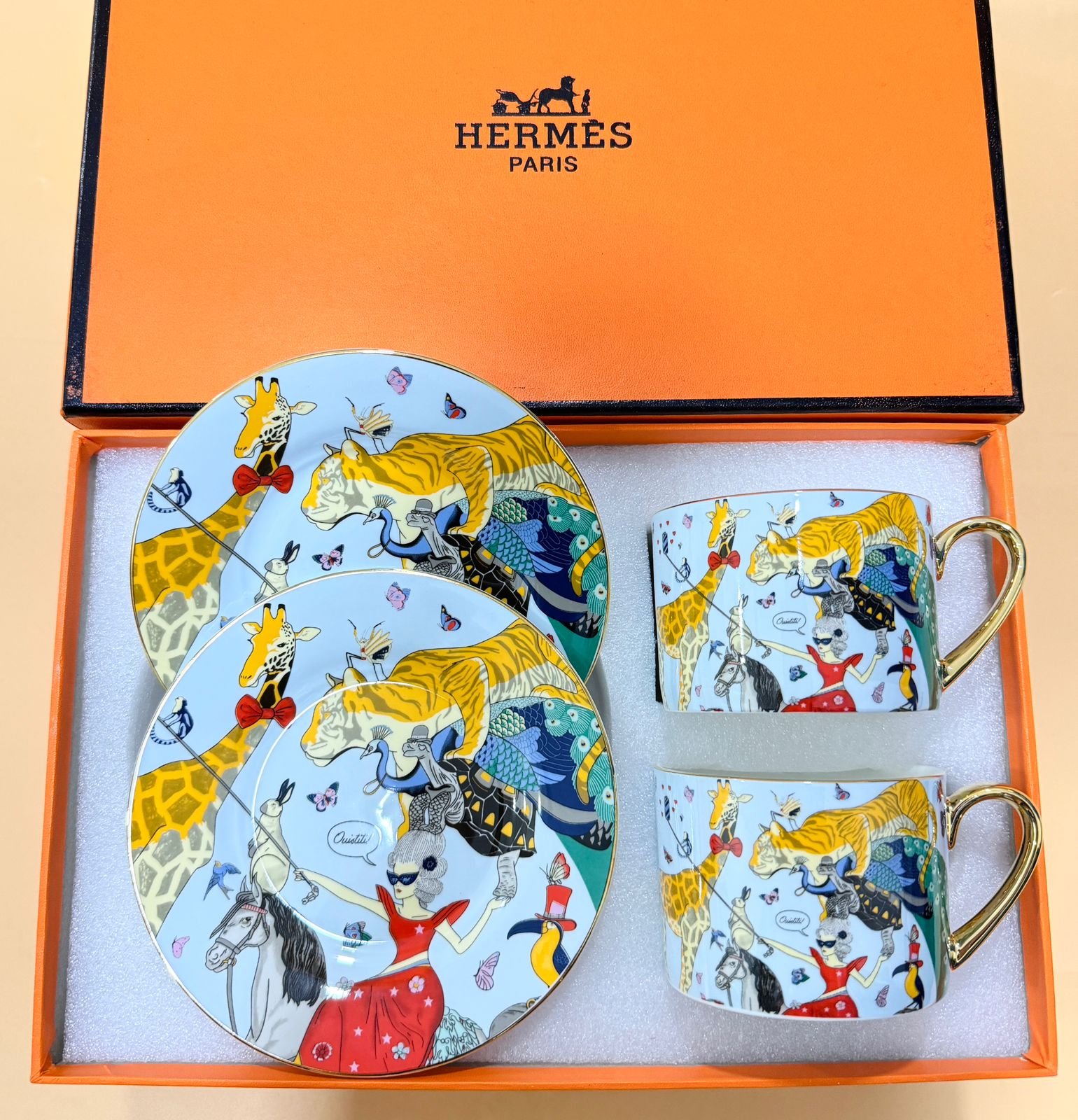 Hermes tea set for 2 colorful cups - Image 2 of 2